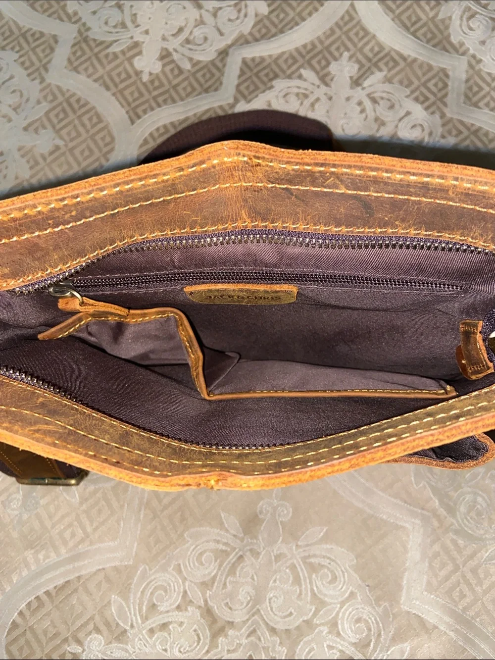 Vintage-Style Brown Leather Messenger Bag with Buckle Strap